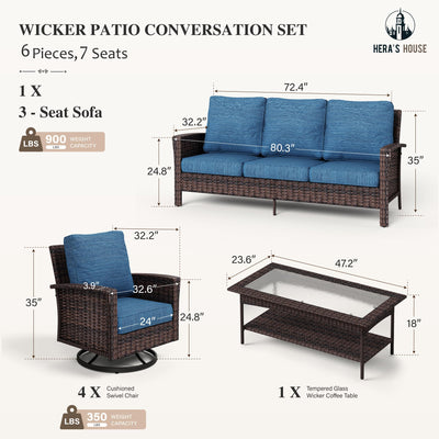 Patio Furniture Set, 4 x High Back Swivel Chairs with 5.5