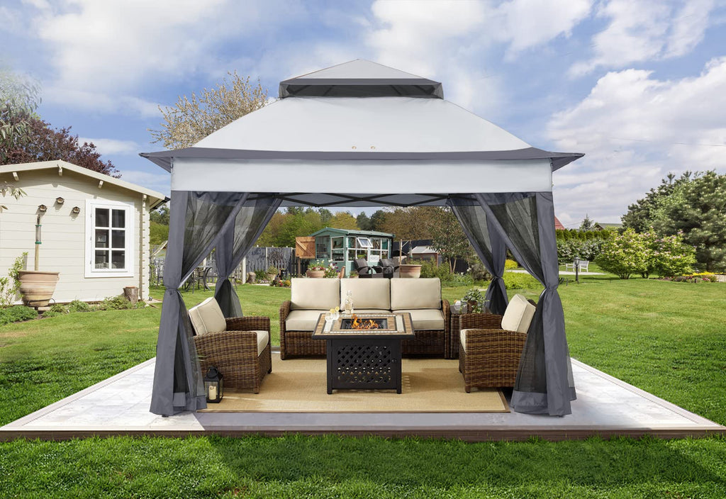 11x11 Pop Up Gazebo Tent Outdoor Canopy Patio Shelter with Mosquito Netting(Dark Grey)