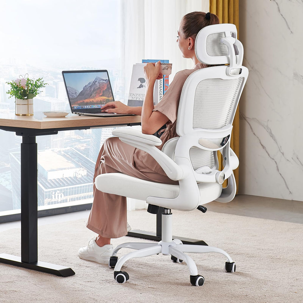 Office Chair Ergonomic Desk Chair, 330 LBS Home Mesh Office Desk Chairs with Wheels, Comfortable Gaming Chairs (White White)