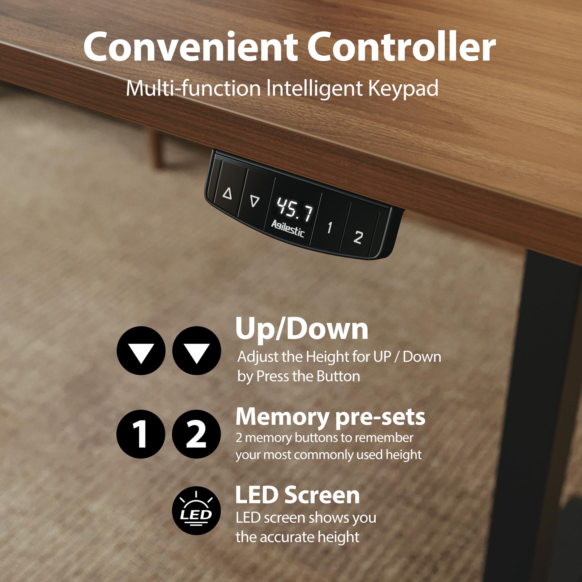 Electric Standing Desk, 71 x 31.5 Inches Height Adjustable Desk, Sit Stand up for Work Office Home, Ergonomic Rising Computer Table with Memory Preset, Dark Walnut
