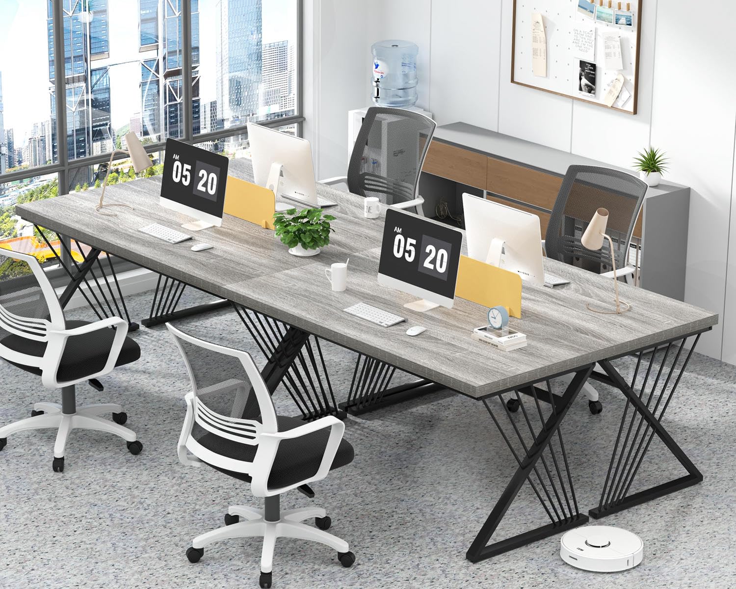 Modern Desk, Rustic Wood and Metal Computer Desks for Home Office, Simple Study Writing Work Table for Bedroom Living Room, Light Grey, 60 Inch