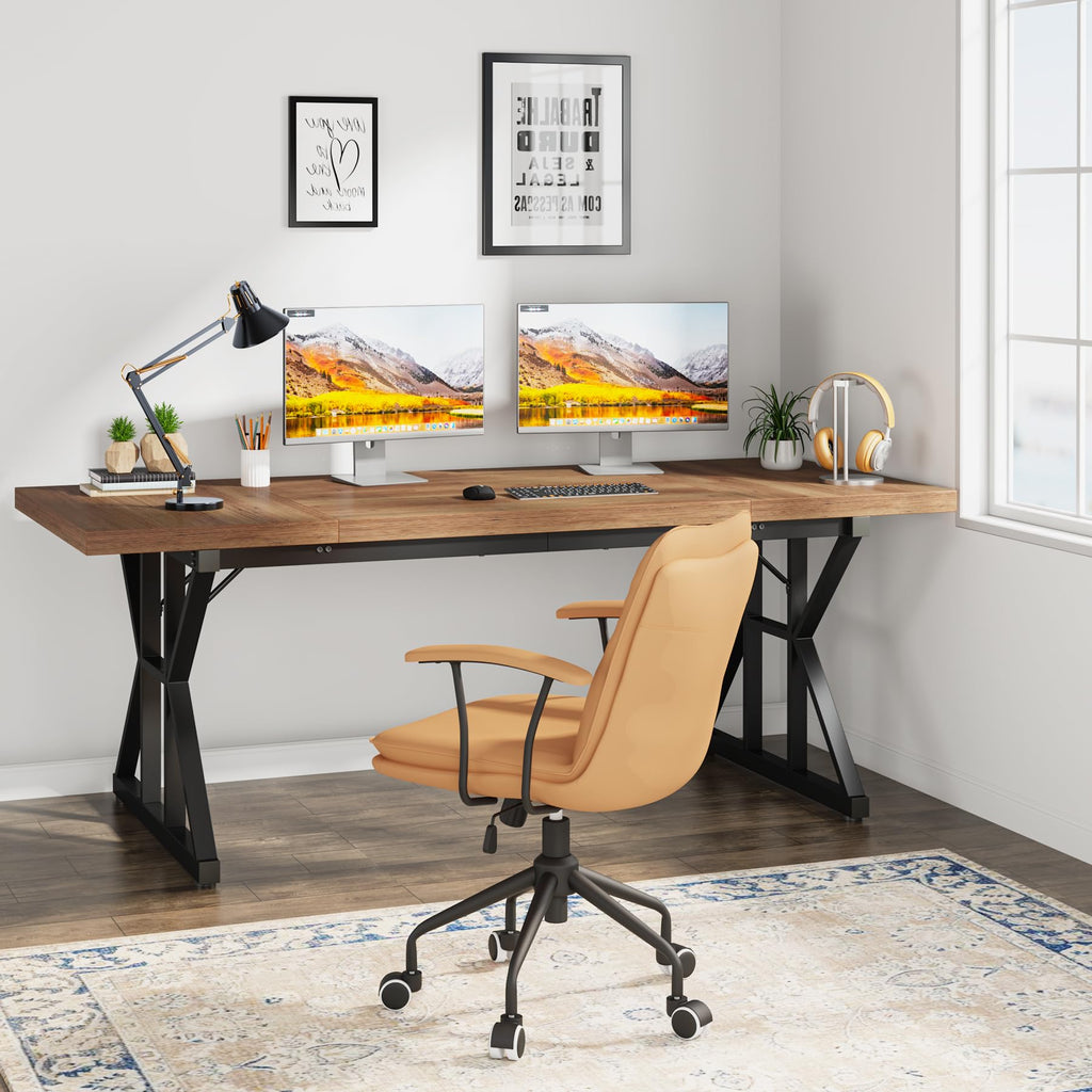 70.8-Inch Executive Desk, Large Computer Office Desk Workstation, Modern Simple Style Laptop Desk Study Writing Table Business Furniture for Home Office (Light Brown, 70.8 Inch)