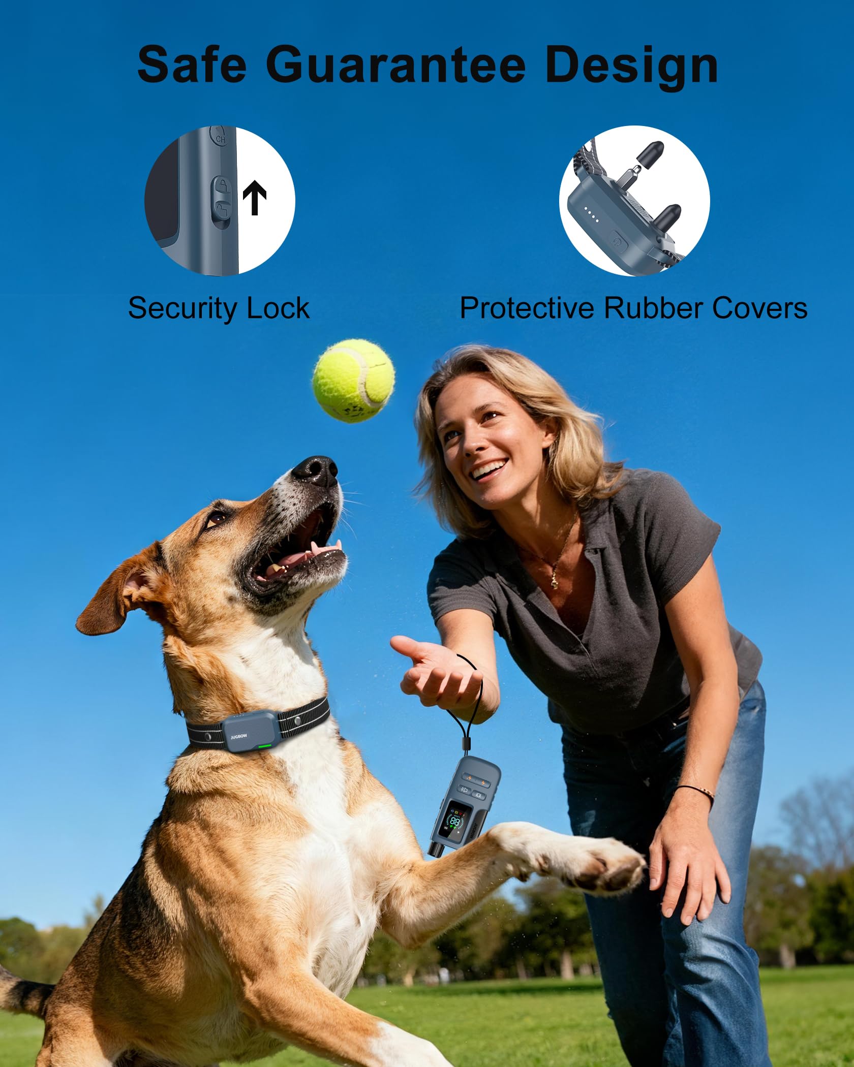 Dog Shock Collar - 4500FT Dog Training Collar with Remote, IPX8 Waterproof Electric Dog Collar with 4 Training Modes, Security Lock, Rechargeable eCollar for 10-120lbs Dogs(DBU)
