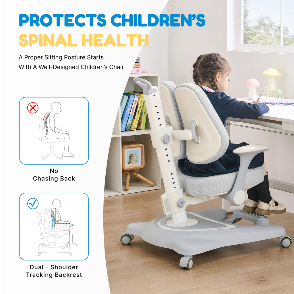 Kids Desk Chair,Ergonomic Chair: Height-Adjustable, Double Back Support – Multifunctional for Study/Work/Dining | Ideal for Kids, Petite Adults – Ultra-Comfy (Bedrooms, Schools, Offices)(Grey)