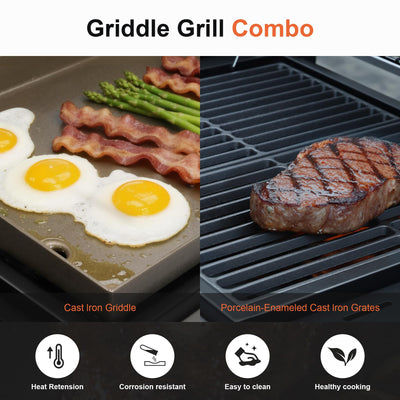Propane Gas and Charcoal Grill Combo,Grill and Griddle Combo Dual Fuel BBQ Grill with Dual Lids for Outdoor Barbecue, Black