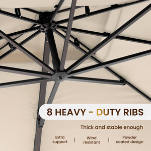 10 X 13 FT Cantilever Patio Umbrella with Base Included Outdoor Heavy Duty Double Top Windproof Rectangle Offset Umbrellas with 360-degree Rotation for Pool Deck Backyard, Beige