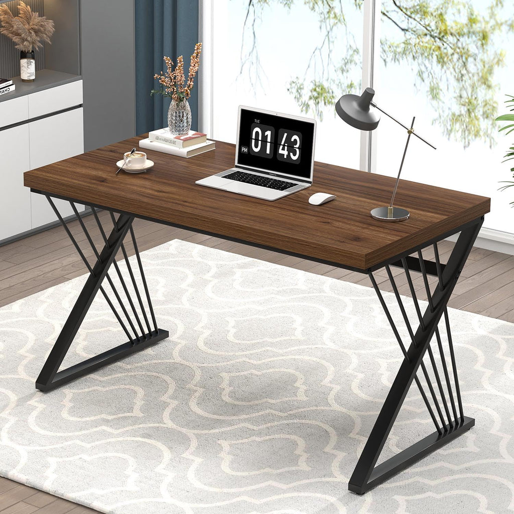 Home Office Desks, Modern Wood and Metal Writing Study Work Table, Industrial Computer Desk for Bedroom Living Room, Rustic Walnut, 47 Inch
