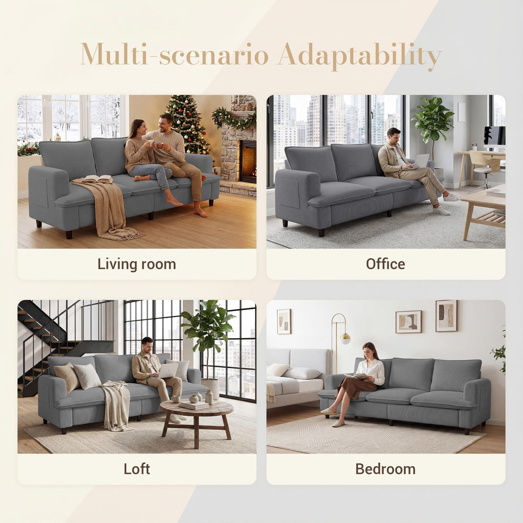 3 Seater Couch, 83" Comfy Corduroy Sofa with Deep Seat, Modern Sofa Couch for Living Room, Office, Bedroom, Apartment (Pillows not Included)