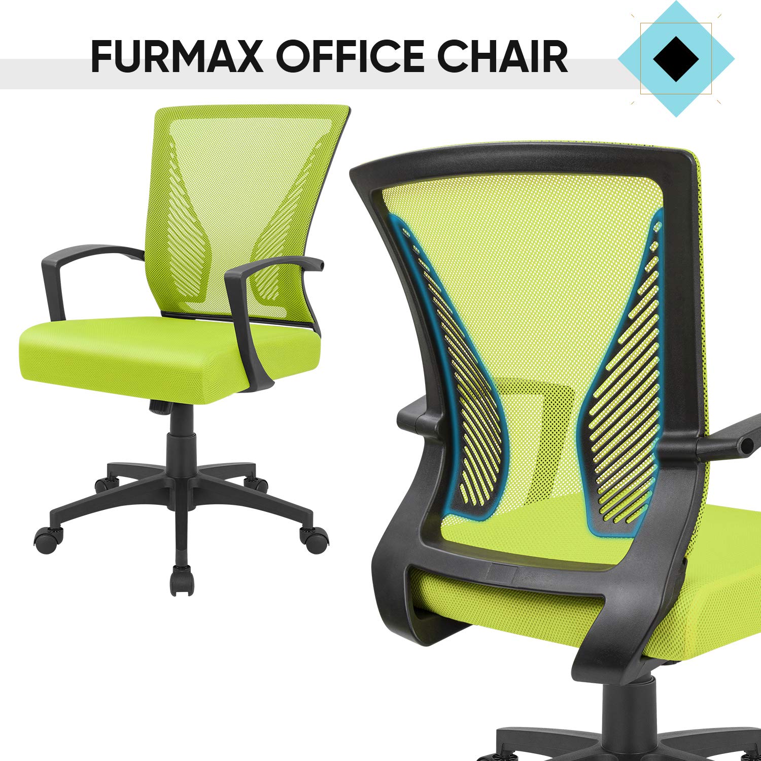 Office Chair Ergonomic Computer Desk Mesh Chair Mid Back Swivel Lumbar Support with Armrest (1, Cyan)