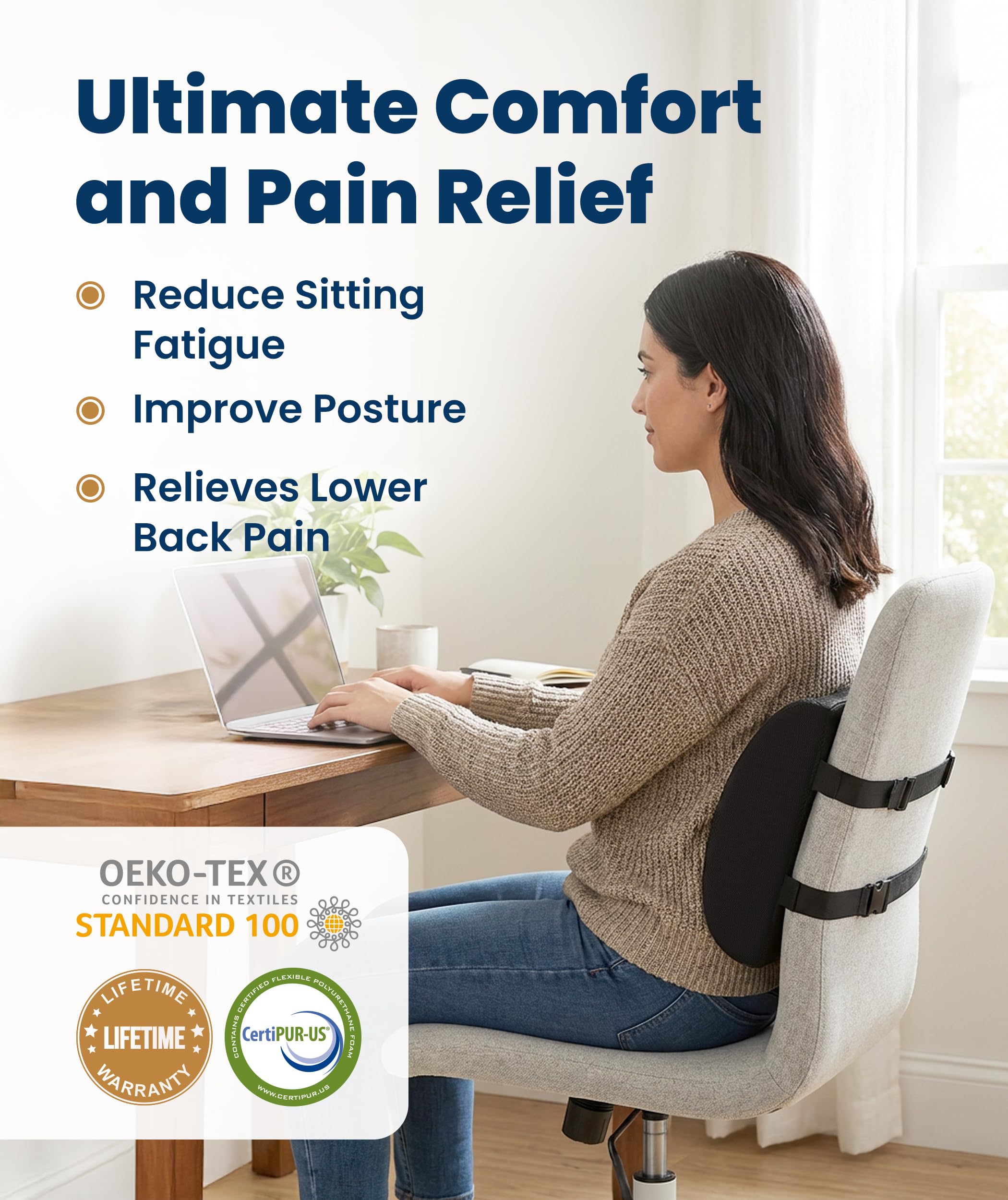 The Original Lumbar Support Pillow for Office Chair - Improves Posture, Promotes Back Pain Relief - Superior Back Support for Gaming and Desk Chairs - Lumbar Pillow for Car, Couch
