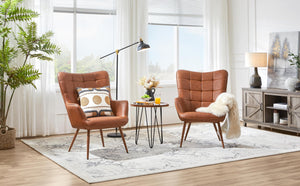 Accent Chairs, Large PU Leather High-Back Chair w/Metal Legs, Pottery Barn Style Living Room Chairs for Bedroom/Home Office, Brown, Set of 2