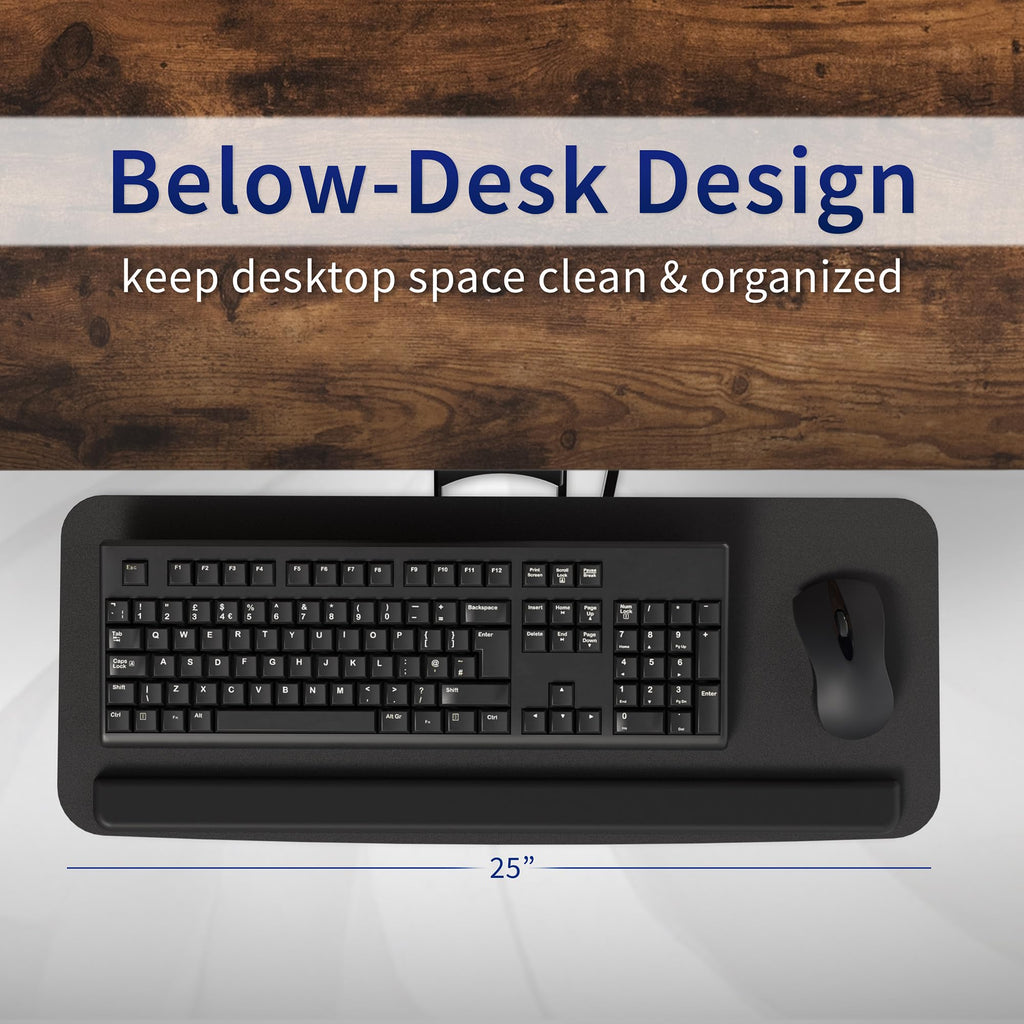 Adjustable Computer Keyboard & Mouse Platform Tray Ergonomic Under Table Desk Mount Drawer Underdesk Shelf (MOUNT-KB03B)