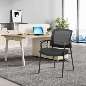Office Reception Guest Chair Mesh Back Stacking with Ergonomic Lumbar Support and Thickened Seat Cushion for Waiting Conference Room Black