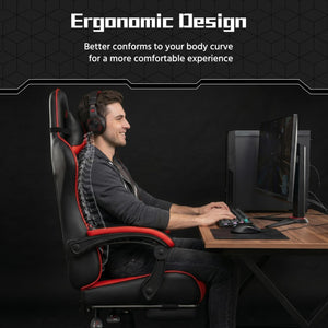 Gaming Chair, Video Game Chair with Massage Lumbar Support and Footrest Height Adjustable Ergonomic Computer Chair with Swivel Seat and Headrest, Black/Red