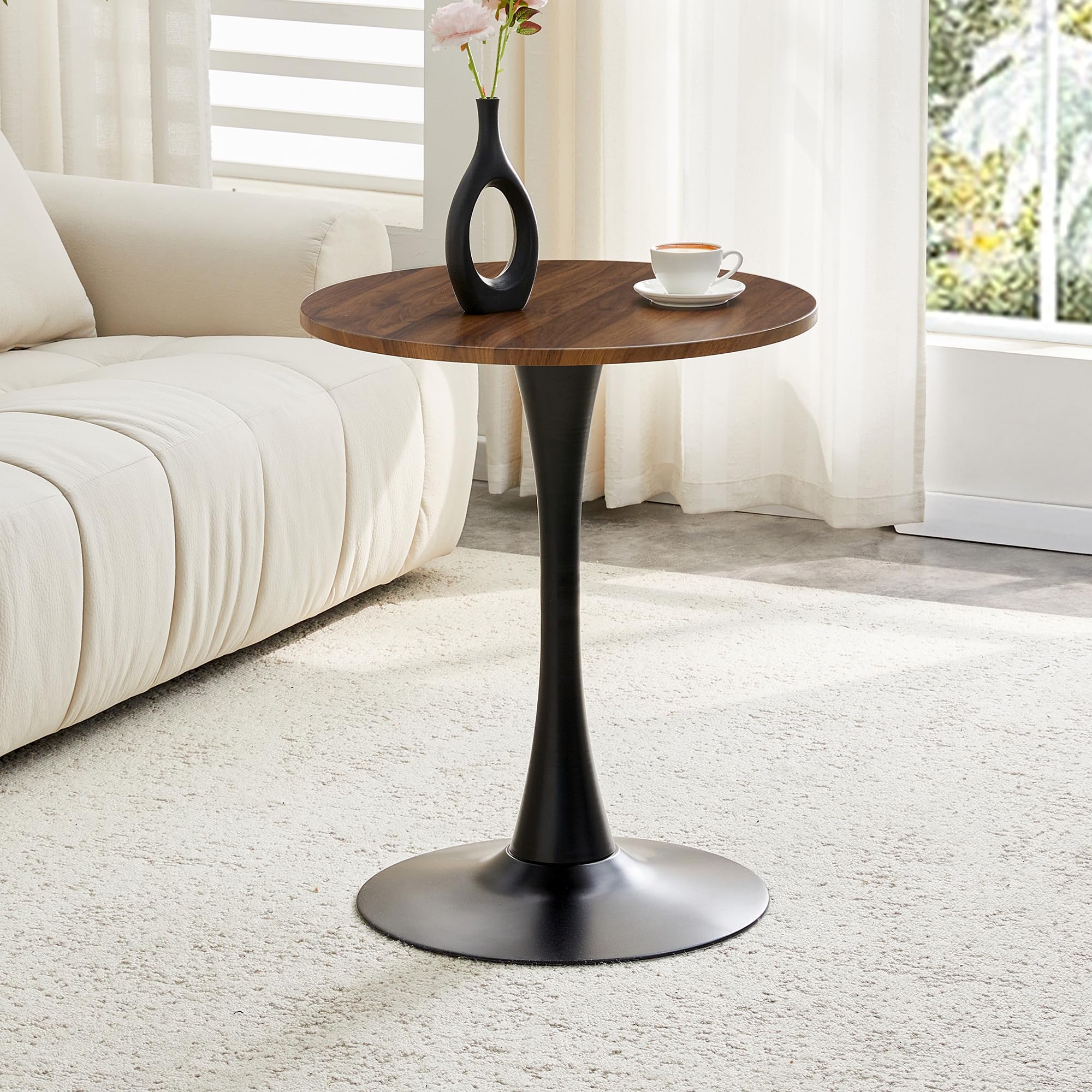 Round Dining Table, 23.6" Circle Tulip Table with Thickened Tabletop & Metal Pedestal, Mid Century Modern Bistro Table for Kitchen, Small Places, Living Room