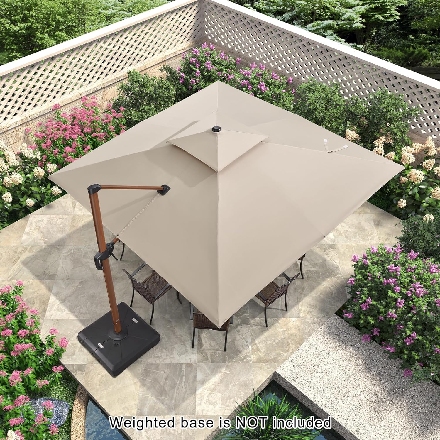 11' X 11' Patio Umbrella Cantilever Outdoor Umbrellas Square Large Parasol Windproof Sunshade Heavy Duty Sun Umbrellas for Deck Pool Patio Garden, Beige