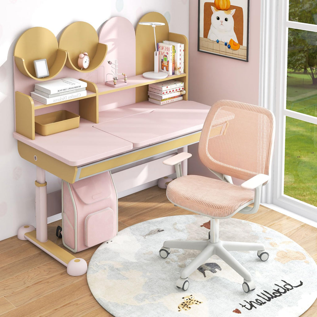 Kids Desk Chair, Height Adjustable Children Study Computer Chair with Armrests, Sit-Brake Casters, Swivel Mesh Task Chair for Boys Girls Teens Students, Kids Chair for Home, Office, School