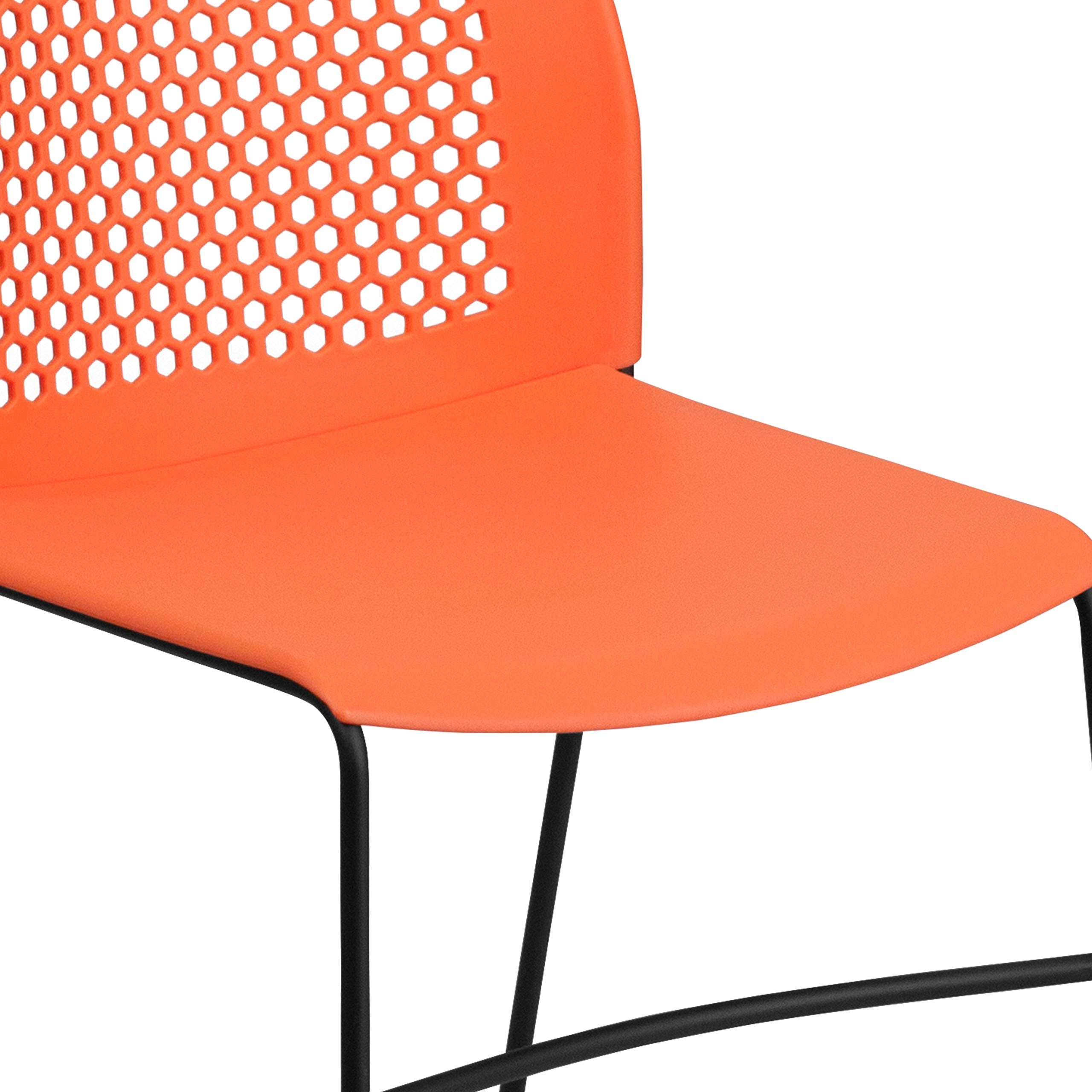 Set of 5 Orange, Hercules Series Contoured Lobby Chairs with Air-Vent Honeycomb Backs, Ergonomic Stacking Chairs for Offices
