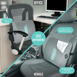 Memory Foam Lumbar Support Pillow for Office Chair, Gaming Chair & Car Seat Automotive Use, Ergonomic Back Cushion, Work from Home Essentials, Office Essentials for Sitting Comfort, Grey