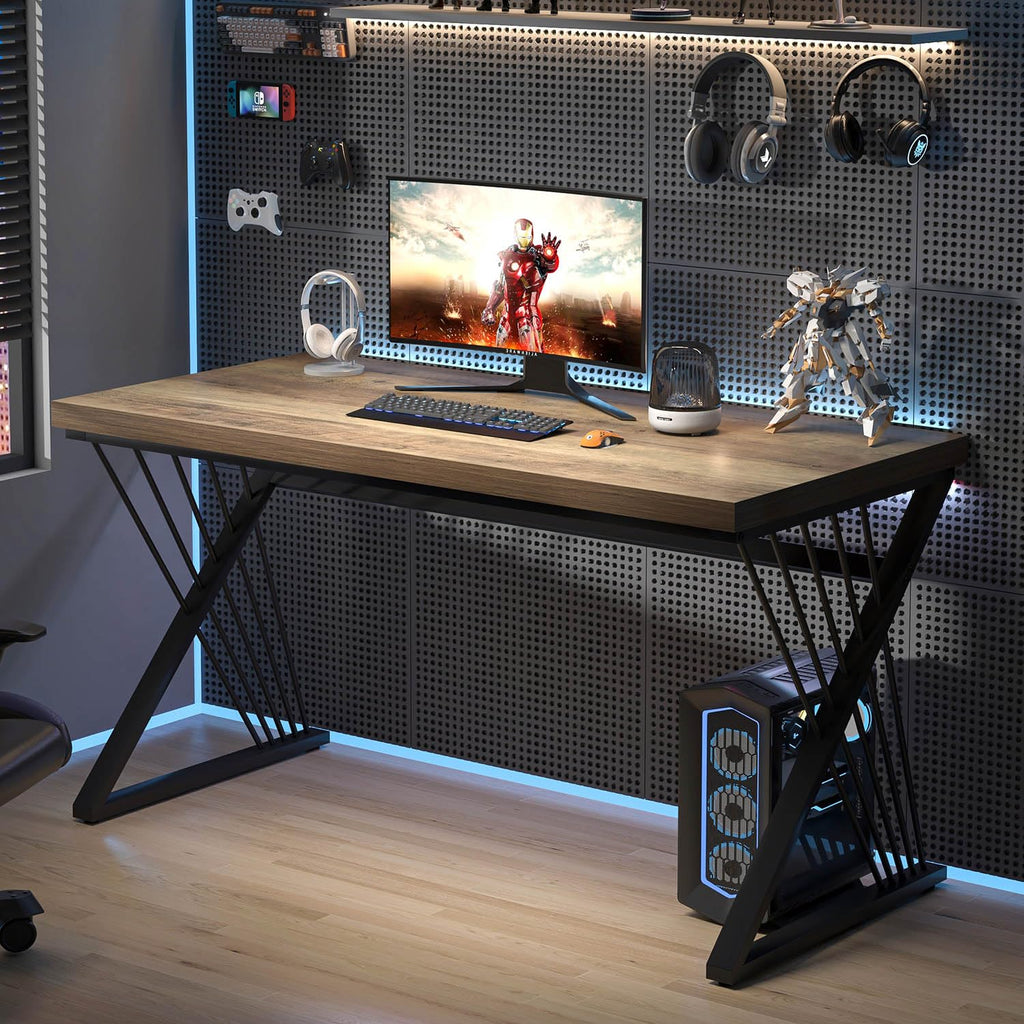 Computer Desk, Modern Home Office Desk, Industrial Wood and Metal Study Writing Work PC Table for Bedroom Living Room, Rustic Oak, 47 Inch