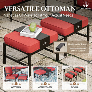 5 Pieces Patio Furniture Set, 2 x Rocking Chair, 2 x Ottoman, 1 x 3-Seat Sofa, All Cushioned 7 Seats Metal Outdoor Conversation Set for Lawn Garden Backyard
