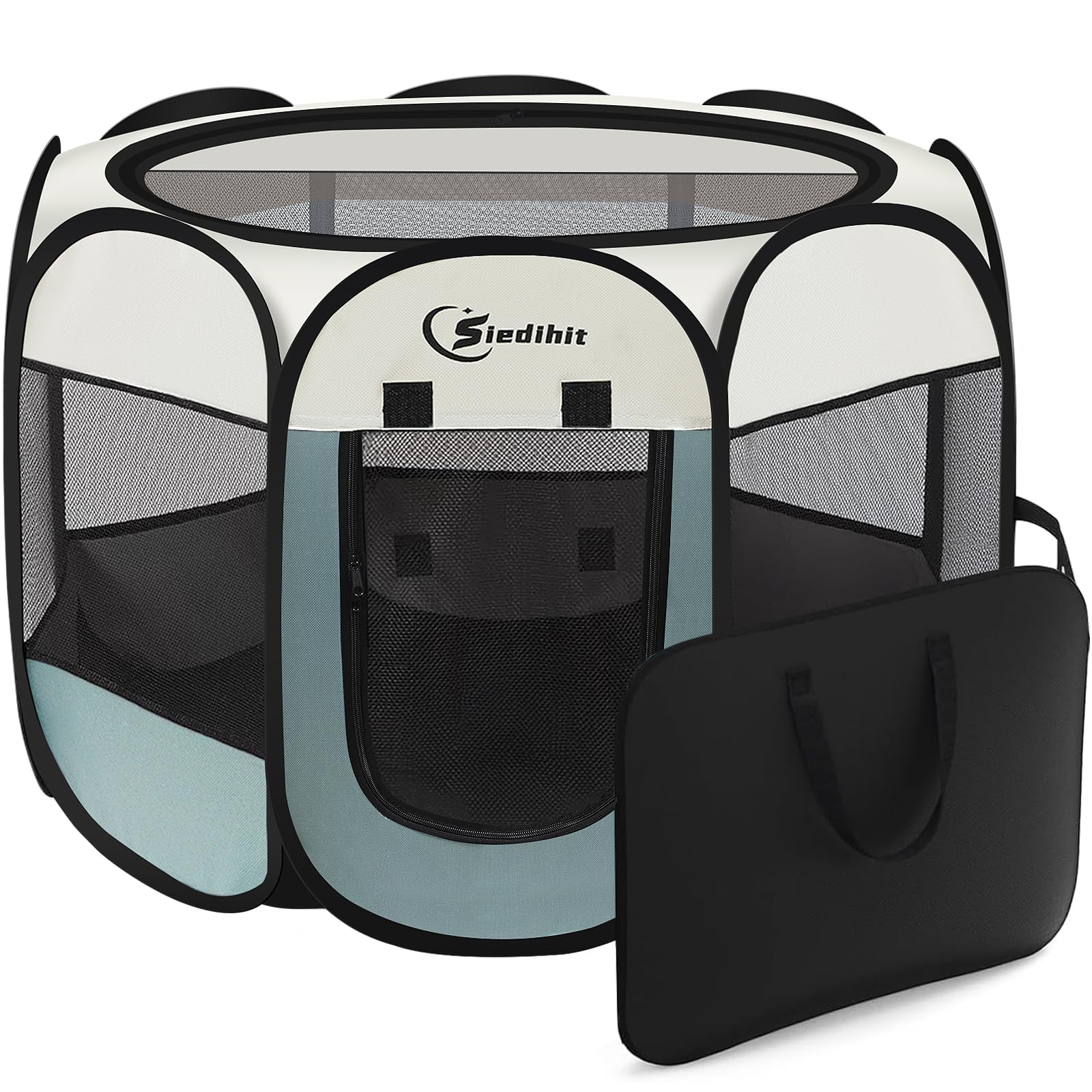 Dog Playpen, Puppy Pet Playpen, Medium Dogs Tent Crates Cage Indoor/Outdoor, Portable Pop Up Dog Kennel Playpen with Carrying Case for Dogs/Cats/Rabbits, Removable Zipper Top, Grey