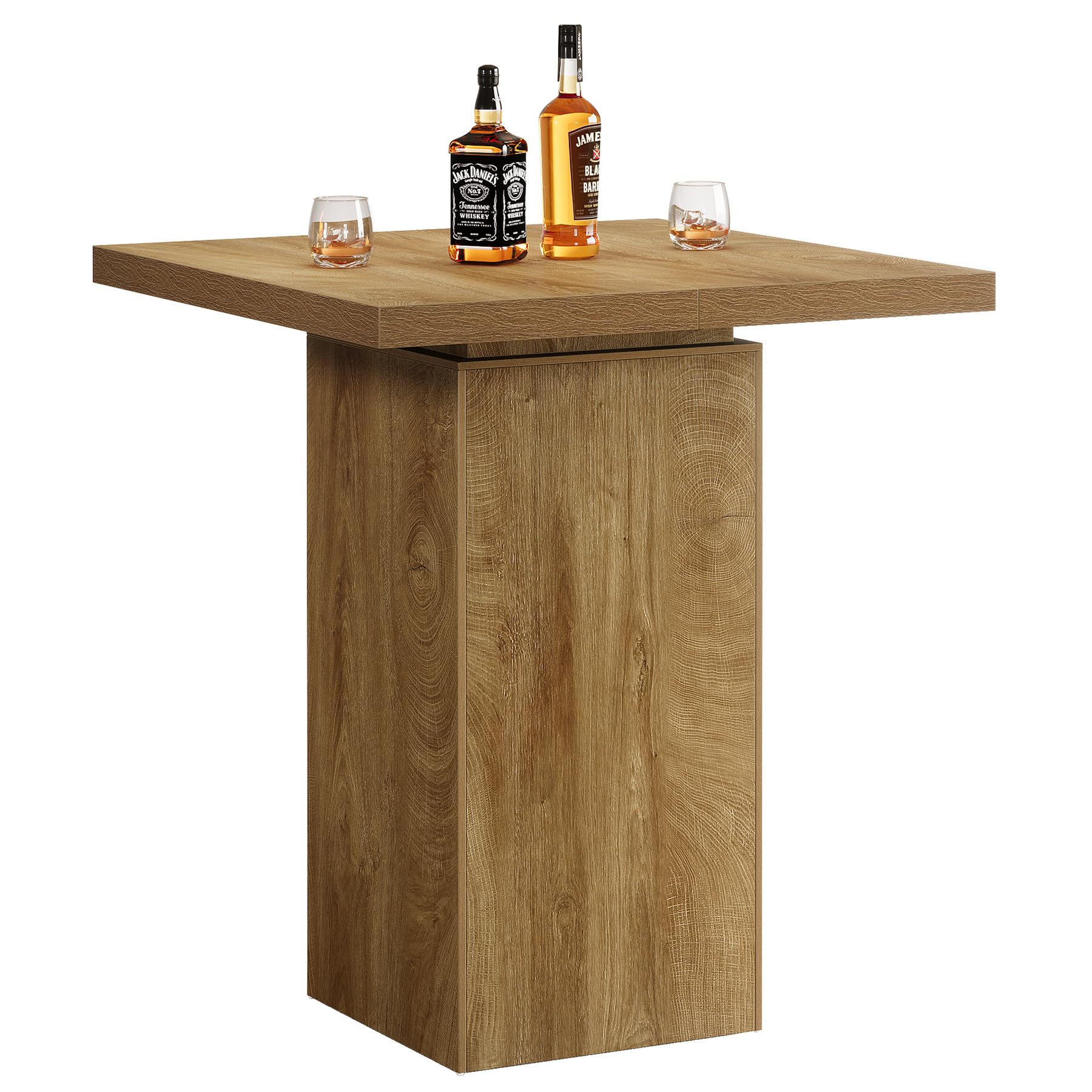 Square Bar Table, 39.4" H Industrial High Top Bistro Pub Cocktail Table, Small Counter Height Dining Table for Kitchen Nook, Home Bar, Coffee Corner, Natural Oak