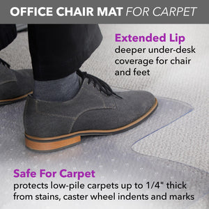 Office Chair Mat for Carpet, Clear Desk Mat with Extended Lip for Rolling Computer Chairs, Heavy Duty Vinyl Floor Protector for Low Pile Carpet, 36 x 48 in, Clear