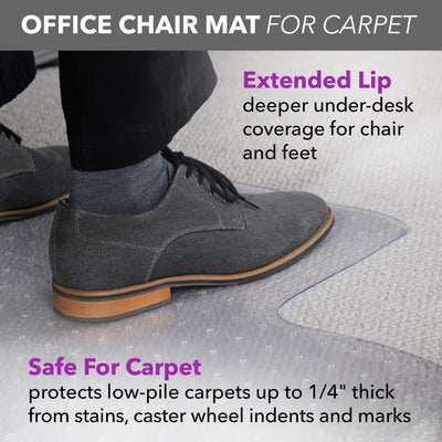 Office Chair Mat for Carpet, Clear Desk Mat with Extended Lip for Rolling Computer Chairs, Heavy Duty Vinyl Floor Protector for Low Pile Carpet, 36 x 48 in, Clear