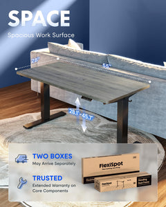 EN1 One-Piece Standing Desk, Electric Adjustable with 4 Memory Presets, 176 LBS Capacity, Stable & Quiet, Seamless Desktop for Home Office & Dual Monitors, 55