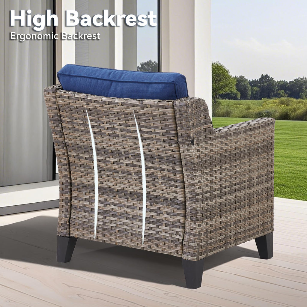 Patio Chairs Set of 2-All Weather Rattan Wicker Outdoor Chair with Thickened Cushions Outdoor Patio Chairs for Porch Deck Balcony Garden Grey/Blue