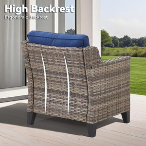 Patio Chairs Set of 2-All Weather Rattan Wicker Outdoor Chair with Thickened Cushions Outdoor Patio Chairs for Porch Deck Balcony Garden Grey/Blue