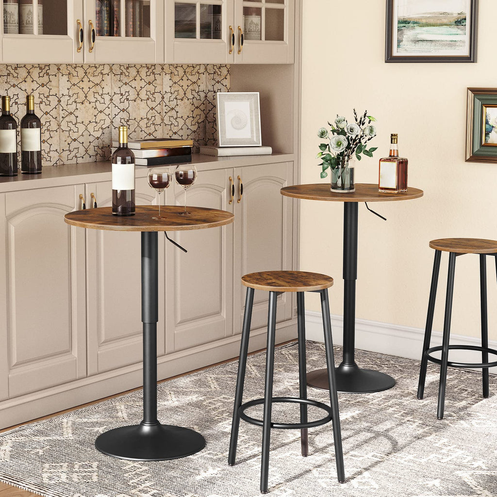 Bar Table, Height-Adjustable Round Pub Table 27-35.4 Inches with Sturdy Base, Modern Style, Easy to Assemble, Suitable for Small Space, Rustic and Black