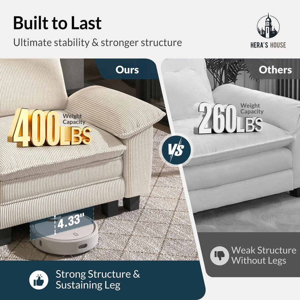 158" Modular Sectional Sofa, Oversized U Shaped Couches for Living Room, Comfy Cloud Couch with Ottoman, 6-Seater Deep Seat Sofa with Throw Pillow, Corduroy Beige