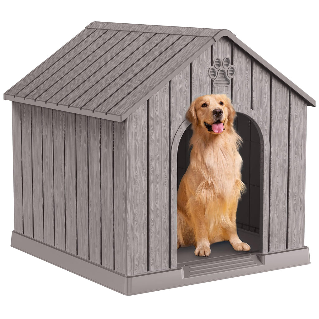 Large Dog House Indoor Outdoor Waterproof,Puppy Shelter with Air Vents and Elevated Floor,Sturdy Dog Kennel for Small to Large Sized Dogs, Easy to Assemble (Grey, 38.62×36.26×38.07 Inches)