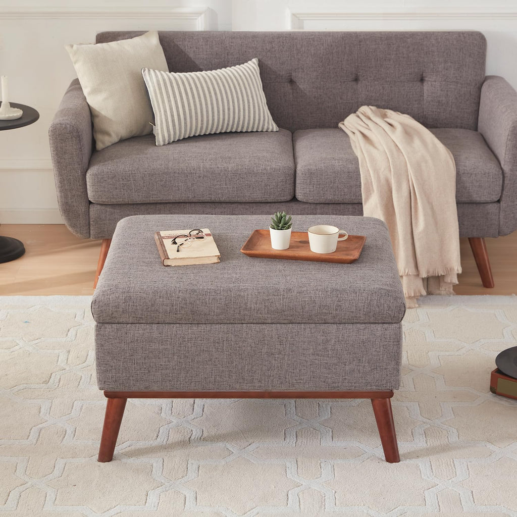 65" W Loveseat Sofa with Ottoman Coffee Table, Mid Century Modern Decor Love Seat Couches and Ottoman with Storage for Living Room, Button Tufted Upholstered Love Seats Furniture Set, Grey