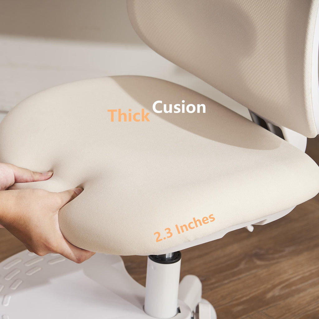 Desk Chair, Ergonomic Study Chair for Kids with Lumbar Support and Footrest, Adjustable Height, Mesh Student Chair with Adjustable backrest, Model Shell (Beige)