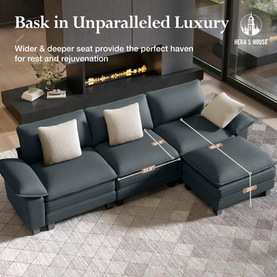 3 Pieces Modular Sectional Sofa Sets, Oversized Couch Set with Loveseats and Armchair, Comfy Cloud Couches with Throw Pillows, 6-Seater Sofa for Living Room, Chenille Dark Blue