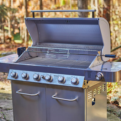 6+1 Burner Stainless Steel Cabinet Style Propane Gas Grill with Knob Controls, Side Burner, Built-In Thermometer, and Rotisserie Kit