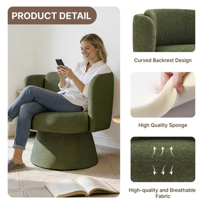 Swivel Barrel Chair Set of 2,360° Accent Chairs with Round Backrest,Upholstered Lounge Chair for Vanity,Living Room,Bedroom,Reading Nook,Green