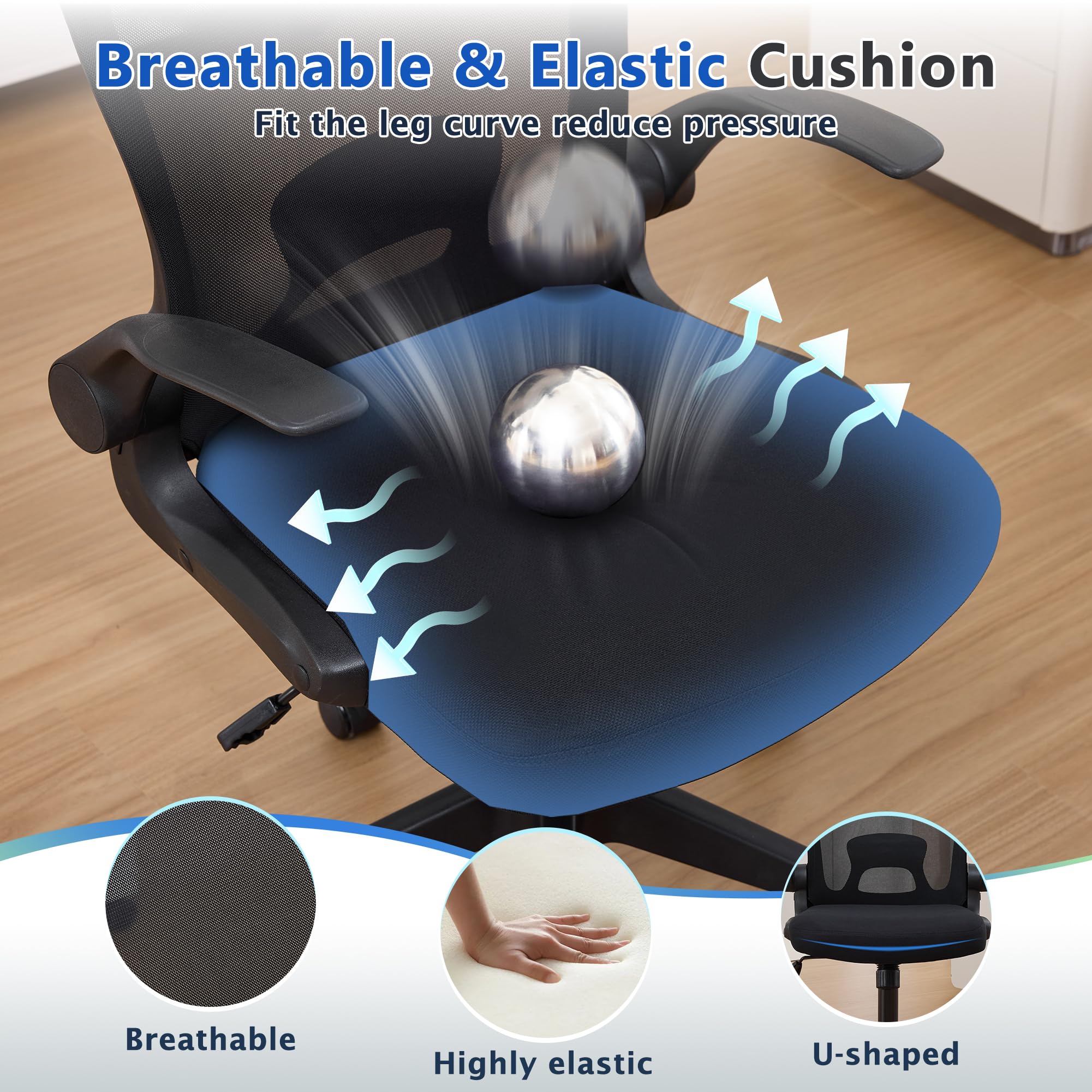 Foldable Office Chair for Small Spaces | Home Office Folding Desk Chairs with Wheels and Flip Up Arms | Ergonomic Mesh Computer Chair for Adults & Kids(2PCS Black)