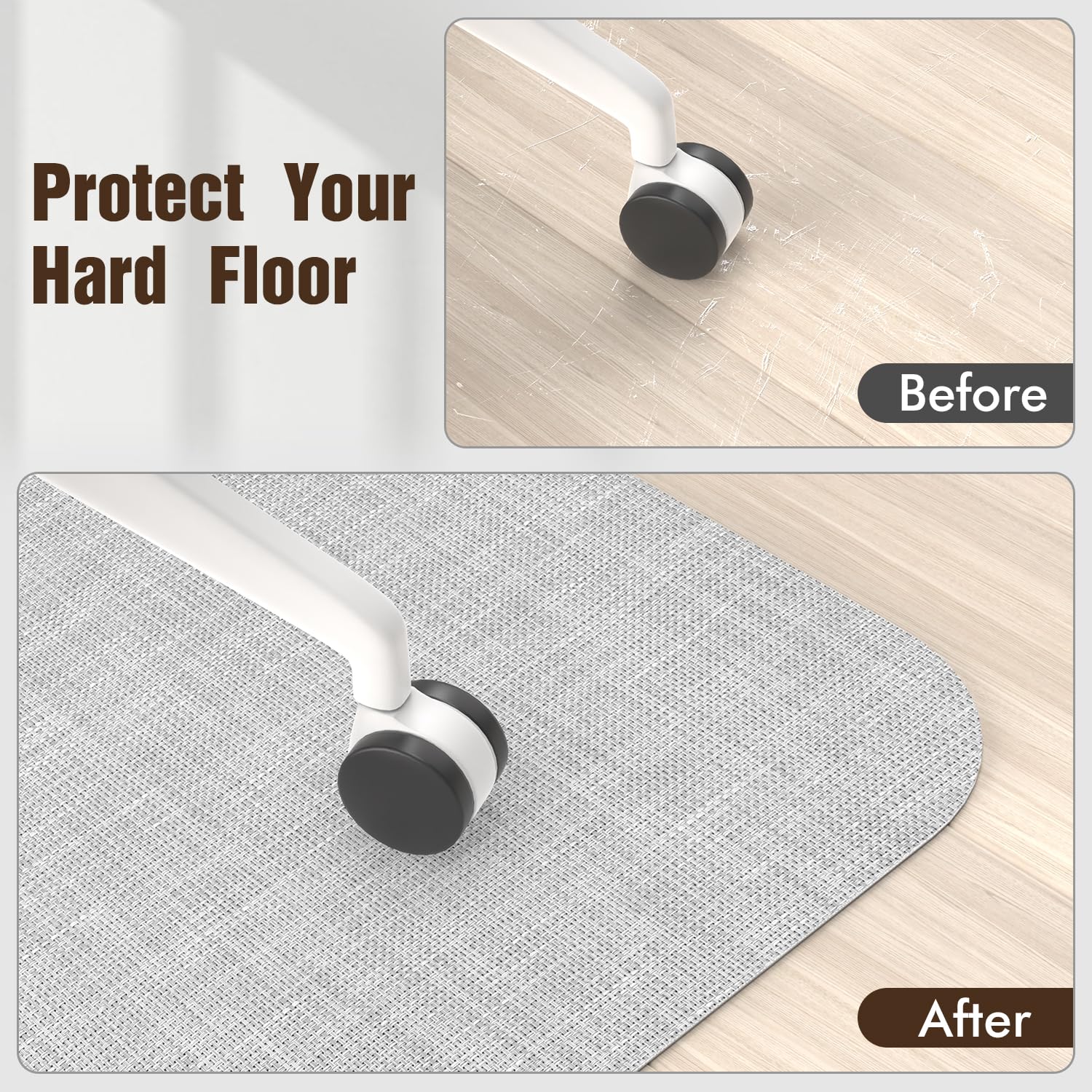 Office Chair Mat for Hardwood Floor, 36"x 48" Desk Computer Chair Mat for Hard Wood and Tile Floor, Large Anti-Slip Hard Floor Protector Rolling Chair Mat, PVC Mat Desk Rug Light Grey