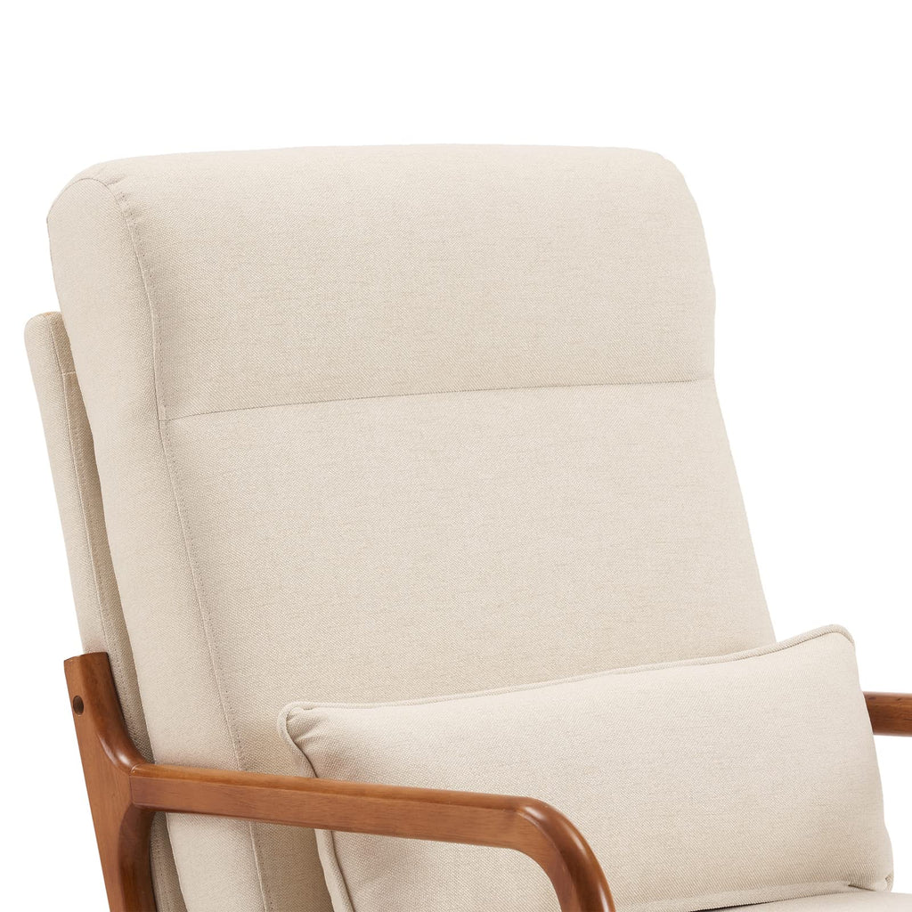 High Back Linen Beige Mid Century Modern Accent Chair, Soild Wood Padding Lounge Armchairs Side Sitting Chairs for Living Room, Bedroom, Guest Room