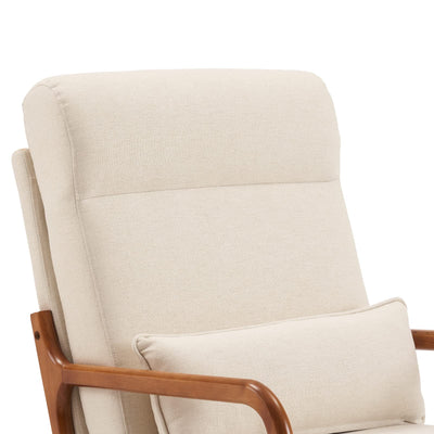 High Back Linen Beige Mid Century Modern Accent Chair, Soild Wood Padding Lounge Armchairs Side Sitting Chairs for Living Room, Bedroom, Guest Room