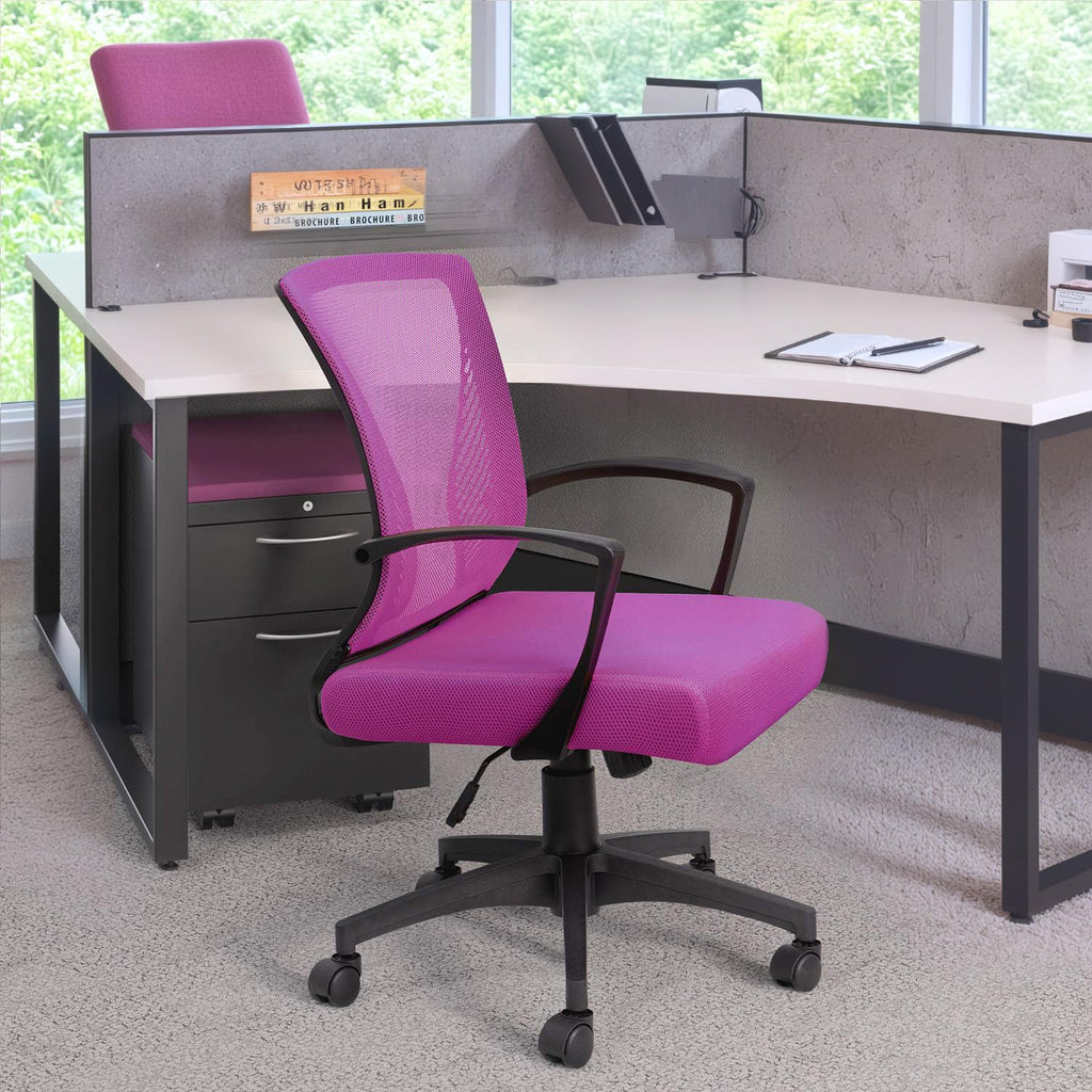 Office Chair Ergonomic Computer Desk Mesh Chair Mid Back Swivel Lumbar Support with Armrest (1, Pink)