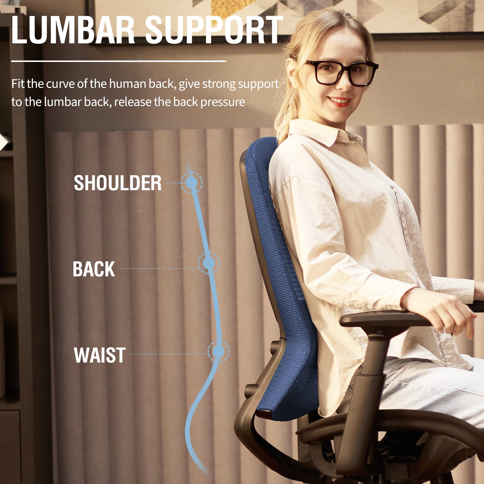 Office Chair,Ergonomic Computer Desk Chair,Sturdy Task Chair- Adjustable Lumbar Support & Armrests,Tilt Function,Comfort Wide Seat,Swivel Home Office Chair (Blue)