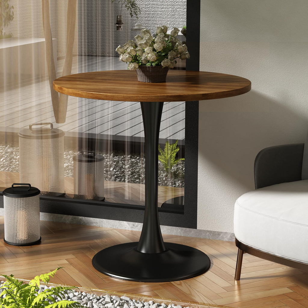 Round Dining Table 30" Circle Tulip Table with Wood Thickened Tabletop & Sturdy Metal Pedestal Mid Century Modern Farmhouse Kitchen Tables for 4 Small Places Living Room Cafe,Somber Walnut