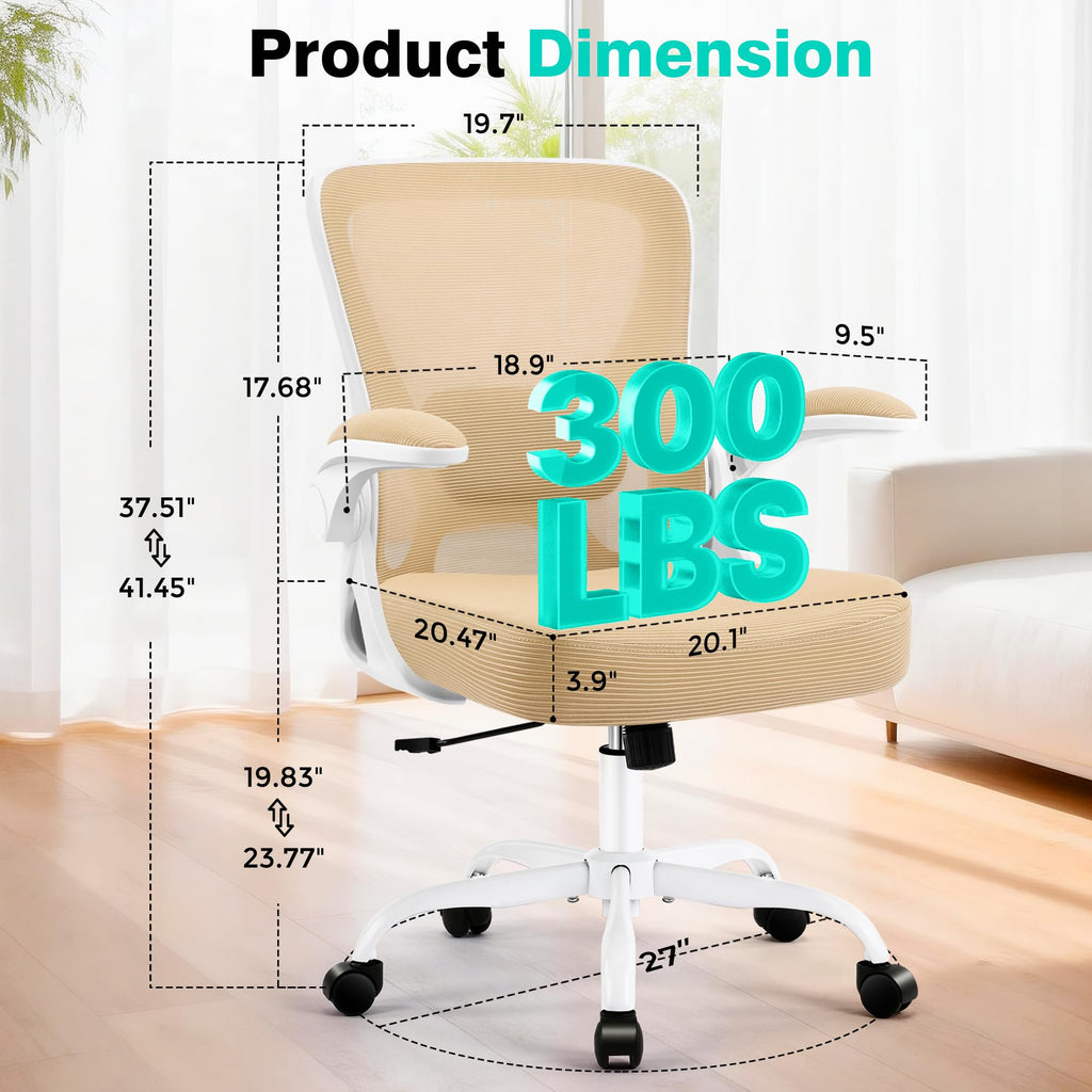Office Chair - Ergonomic Breathable Mesh Desk Chair with Adjustable Lumbar Support and Flip-up Armrests - Executive High Back Rolling Swivel Comfortable Computer Gaming Chair for Home Office