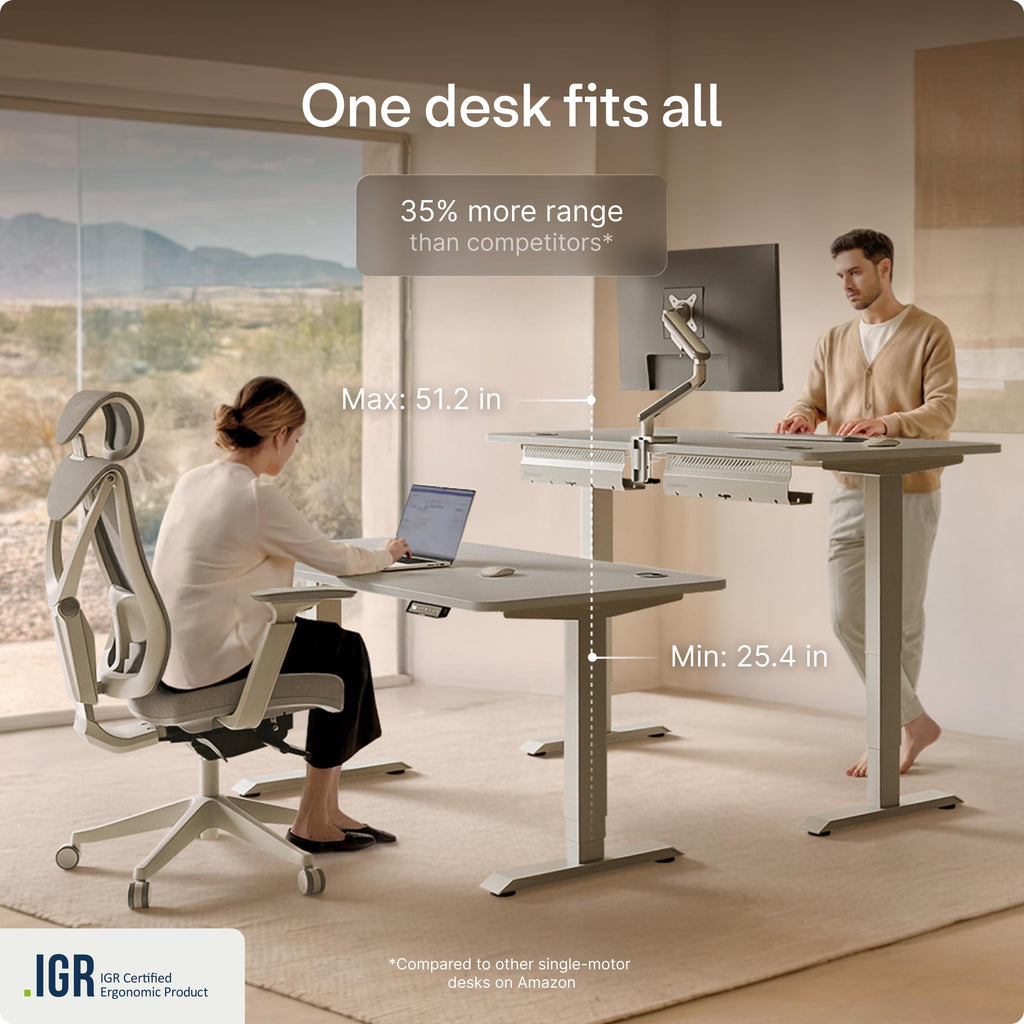 HomePro Standing Desk 54x28 — Made in Europe, Ergonomic Sit Stand Home Office Desk, Electric Height Adjustable, Dual Motor, USB & USB-C Charging, Wobble-Free, Touchscreen, 3 Memory Presets