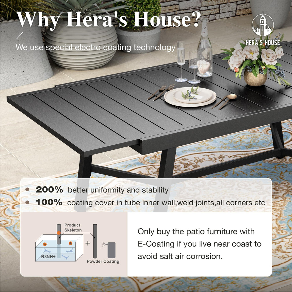 Extendable Patio Table and Chairs Set for 8, 9 Pieces Outdoor Dining Sets, 61"-84" Rectangular Metal Table with Chairs for Deck Lawn Garden Porch